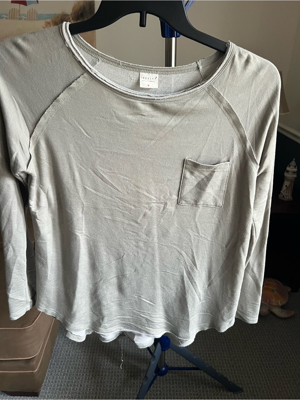 TRESICS Gray Solid Round Neck Knit Long Sleeve Pullover Top Women’s M # 451